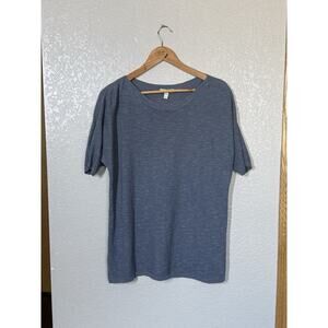 Eileen Fisher Organic Linen Cotton Ribbed Knit Top Large Dusty Blue Boat Neck